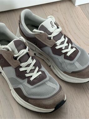 On Running Men's Sneakers in Taupe and White with Brown Accents